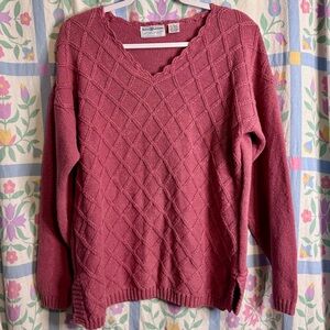Vintage Maggie Lawrence Sport Pink Diamond Knit V-Neck Sweater With Shoulder Pad